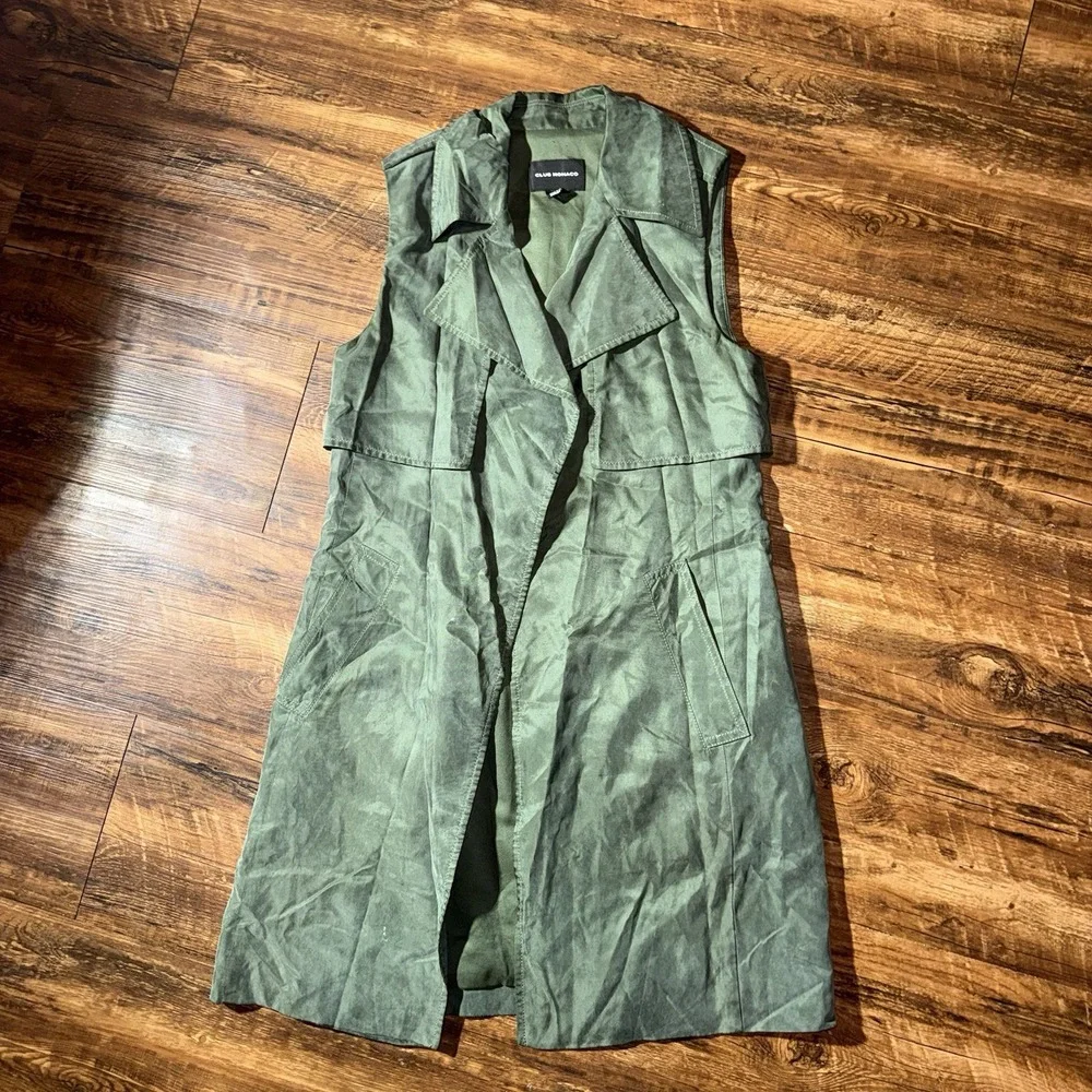 Club Monaco Green Sleeveless Open Front Long Vest Coat Women's XS